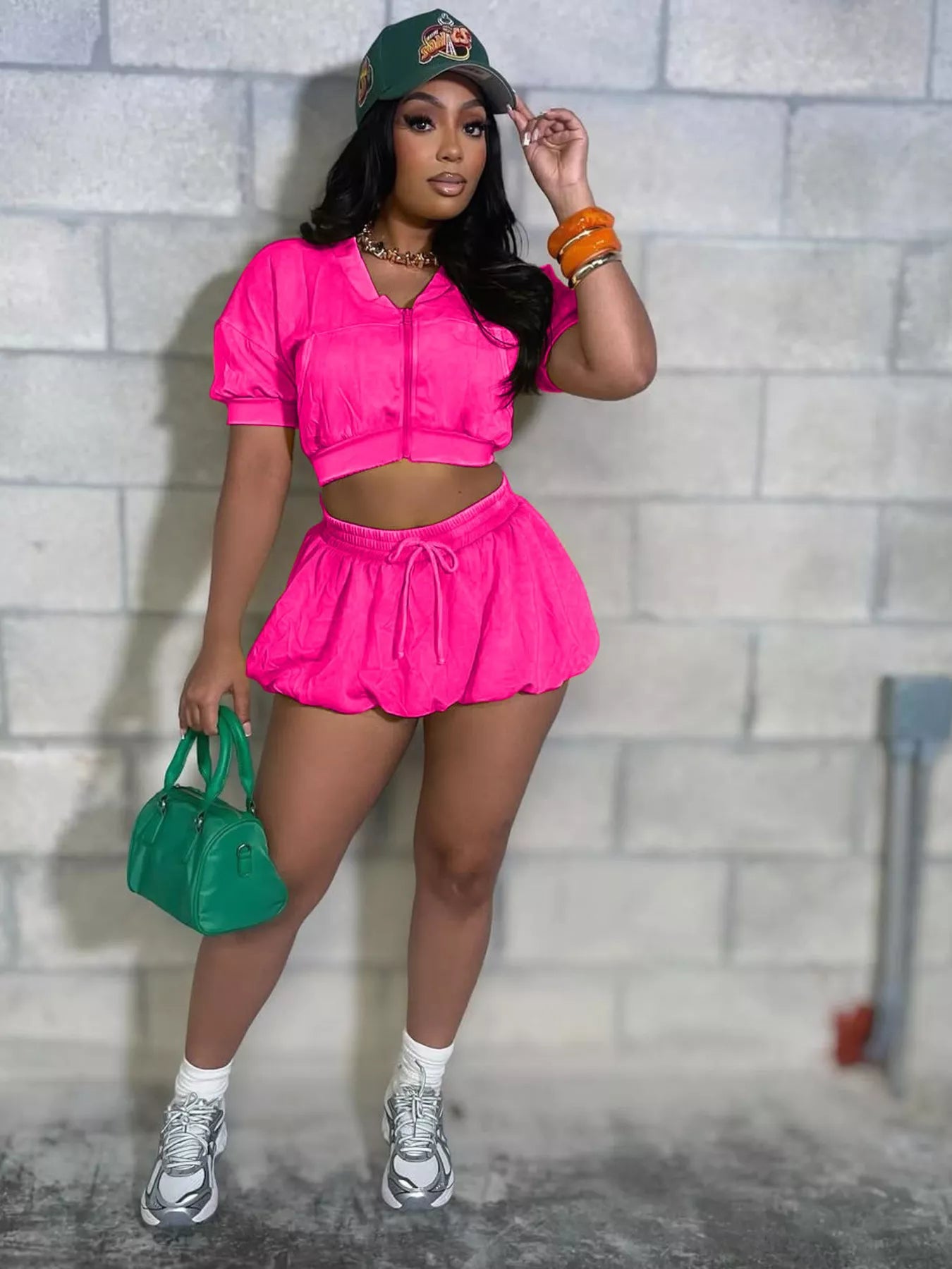 トップス andwang kirakira zip short pants set Zip Up Crop Top and Shorts Set – Dash Trend
