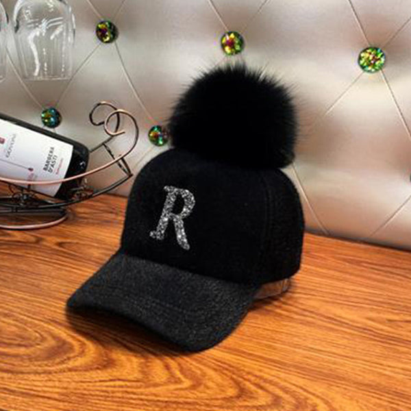 Rhinestone Pompom Baseball Cap