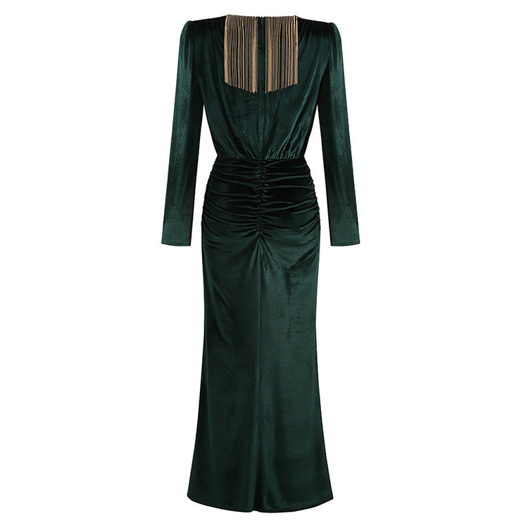 New Flannel Fashion Elegant Dress Women's Metal Fringe Long Evening Dress - Dash Trend