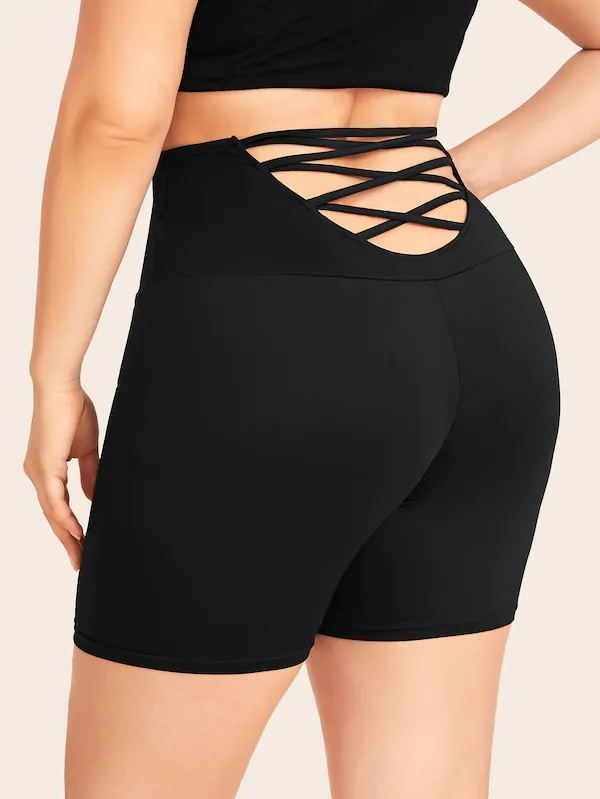 Women's Black Shorts With Hollow Out Straps On The Hips - Dash Trend