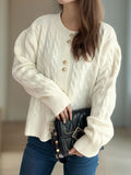 Cable-Knit Round Neck Long Sleeve Cardigan