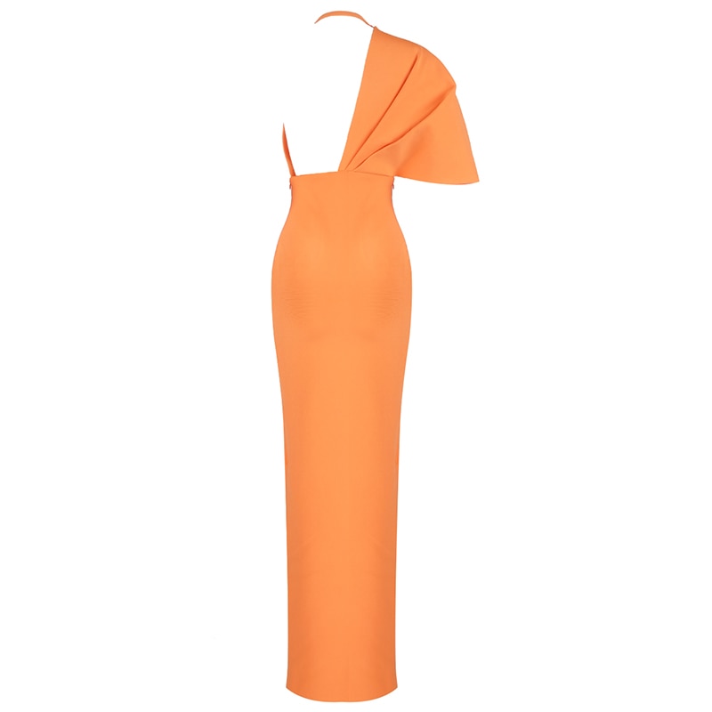 Women Luxury Sexy Short Sleeve V Neck Orange Maxi Long Bandage Dress 2023 Designer Fashion Evening Party Dress Club Vestido - Dash Trend