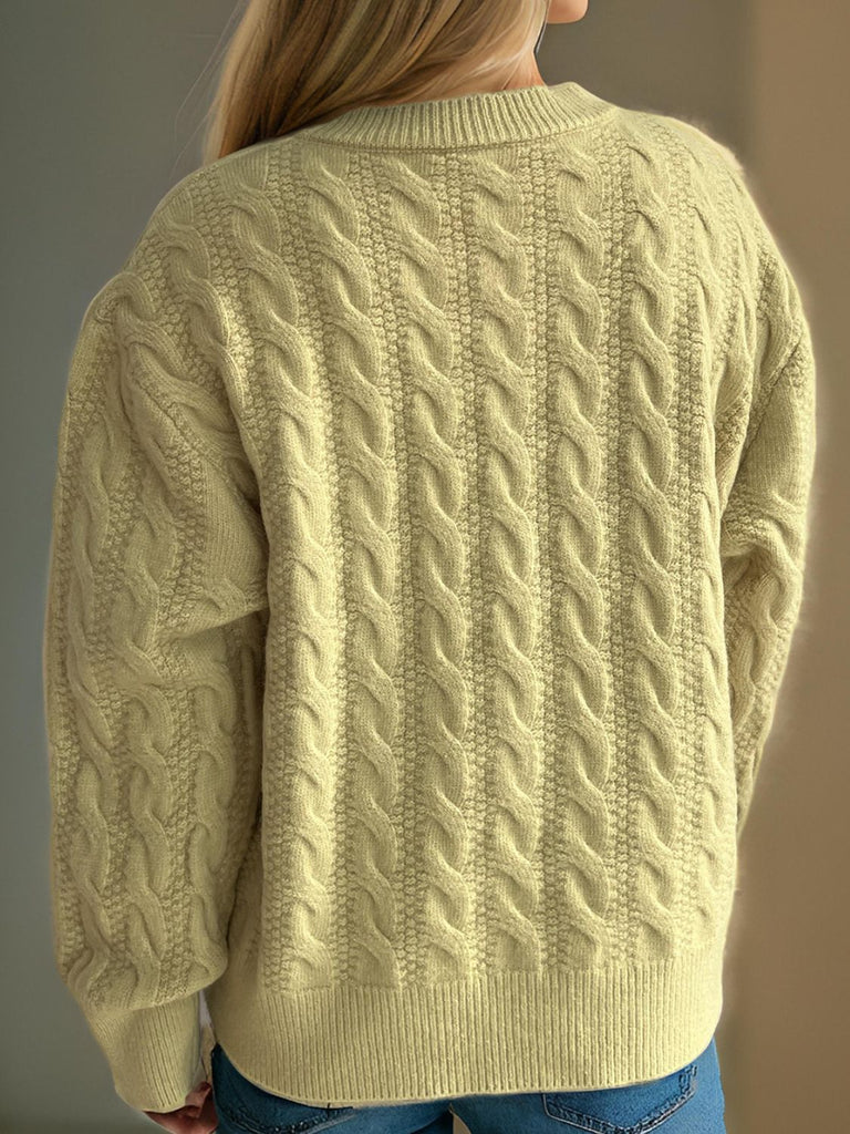 Cable-Knit Round Neck Long Sleeve Cardigan