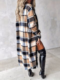 Plaid Button Up Long Sleeve Longline Outerwear