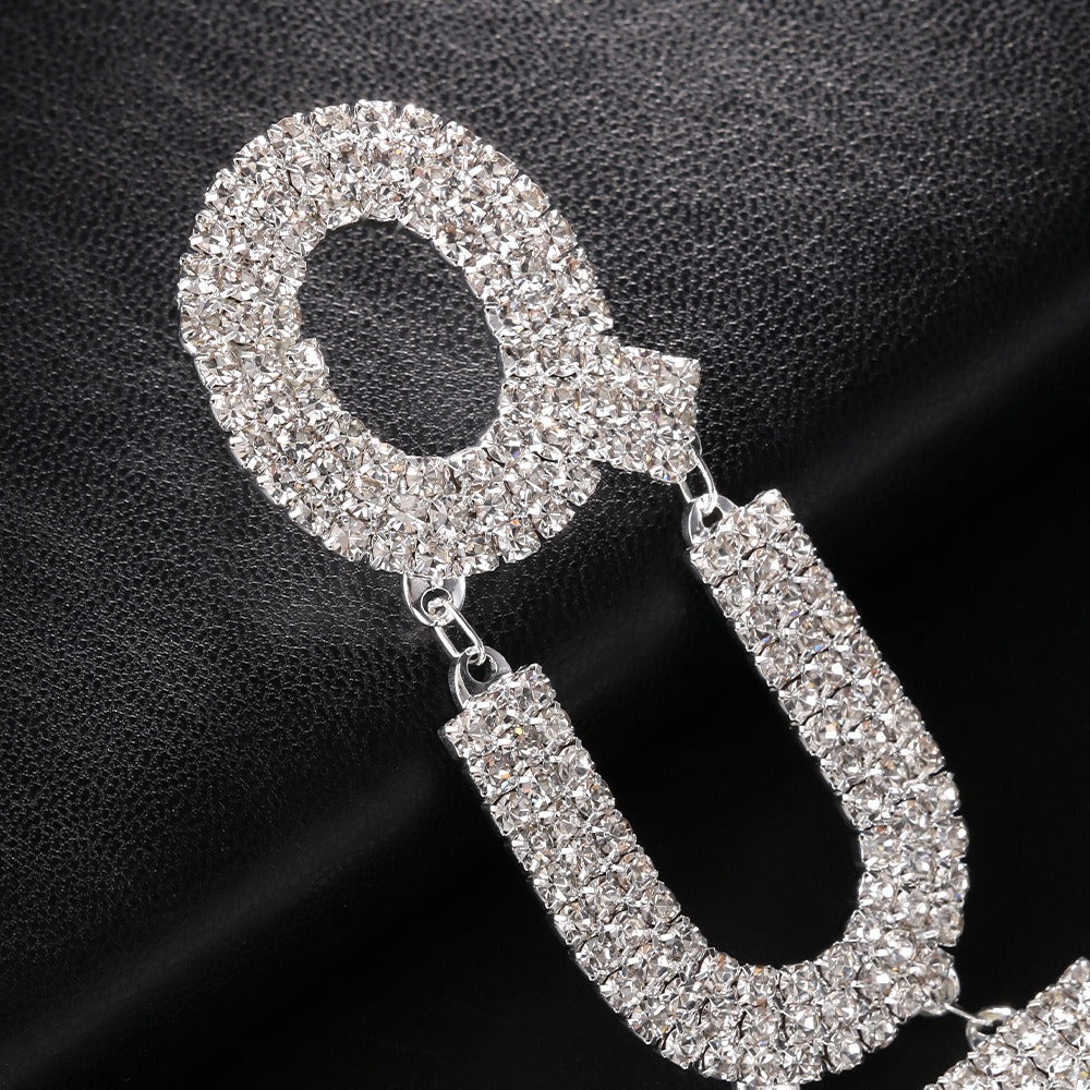 QUEEN Letter Earrings Exaggerate Personality Long Full Diamond Earrings - Dash Trend