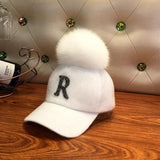 Rhinestone Pompom Baseball Cap