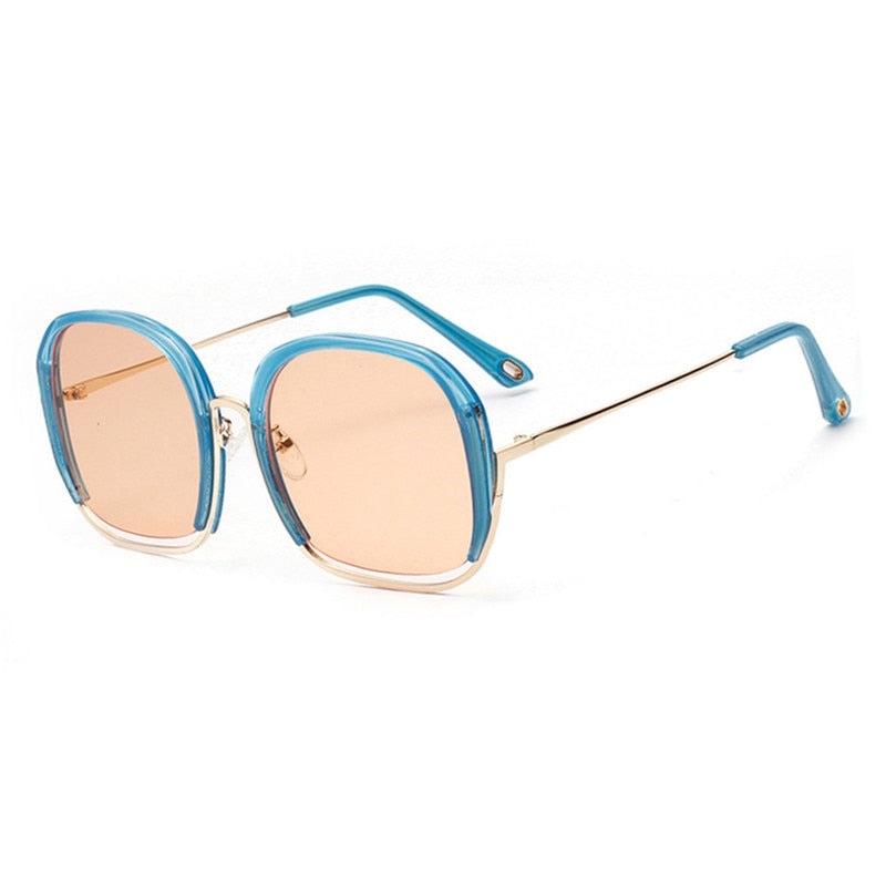 Retro Semi-Rimless Square Sunglasses Women Colorful Frames Oversized Sun Glasses Luxury Traveling Sea Color Shades UV400 - Dash Trend