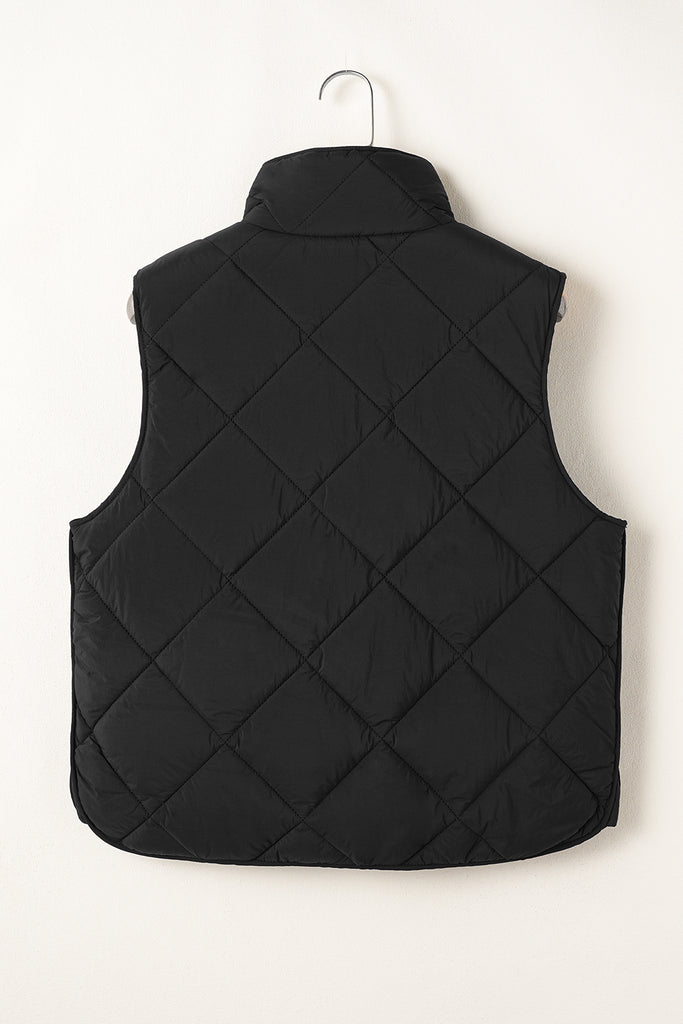 Snap Down Texture Vest Coat with Pockets