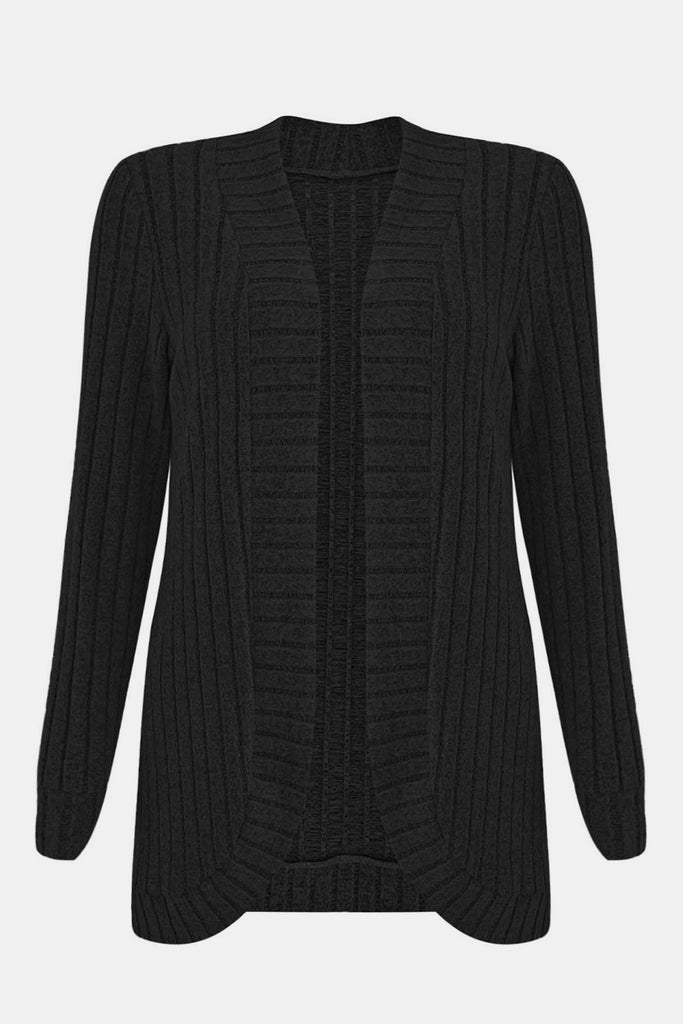 Ribbed Open Front Long Sleeve Cardigan