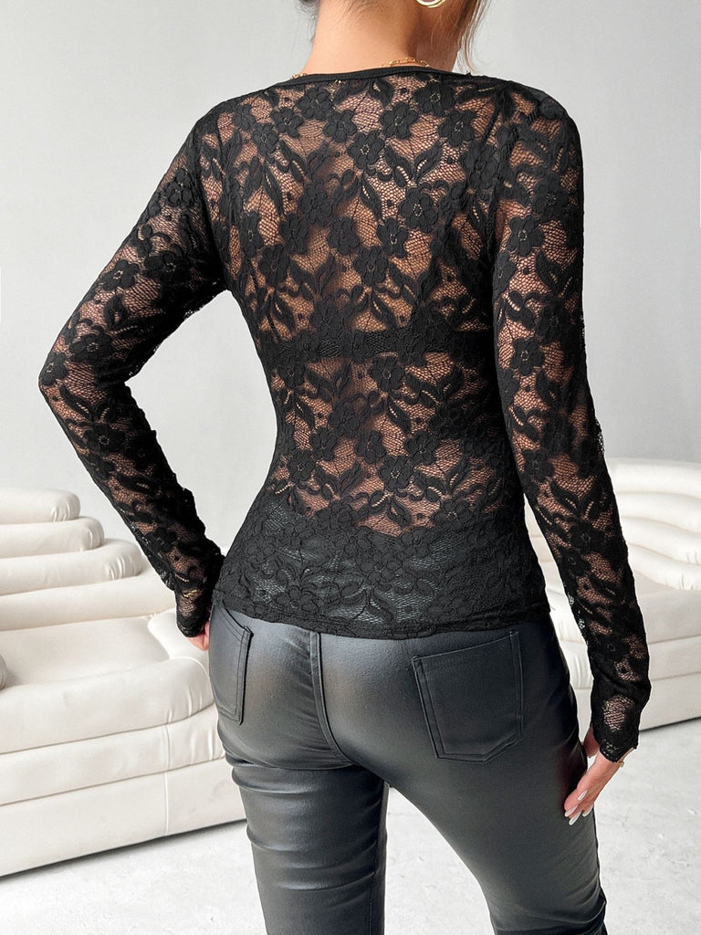 Lace V-Neck Long Sleeve Top