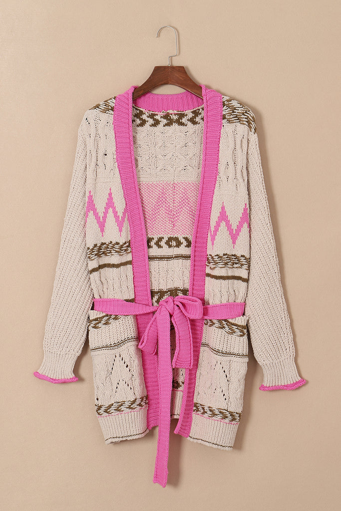 Contrast Tied Open Front Cardigan