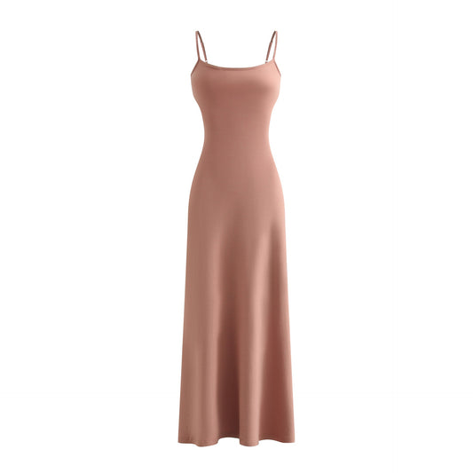 Sexy Knit Strap Long Dress for Women, Summer Crop Top Bodycon Dress, Fitted Slimming Floor-Length Skirt