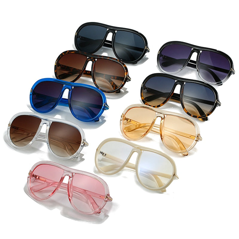 Retro Oversized Pilot Sunglasses Women Fashion Brand Designer Gradient Shades UV400 Men Oval Sun Glasses - Dash Trend