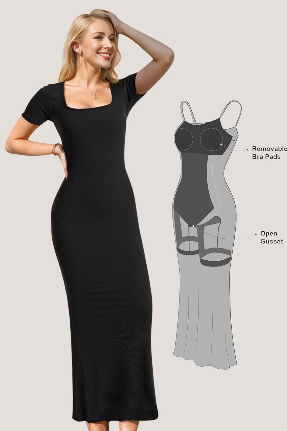 Basic Bae Built-In Shapewear Square Neck Short Sleeve Maxi Dress - Dash Trend 