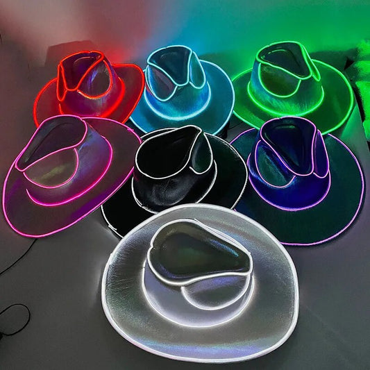 Disco Luminous Led Bride Cowgirl Hat Glowing Light Bar Cap Bachelorette Party Supplies Flashing Neon Western Cowboy Hat - Dash Trend