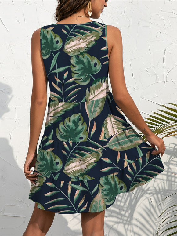 FAM-FAM Printed V-Neck Sleeveless Mini Dress - Dash Trend 