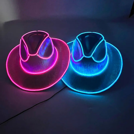 Fluorescent Party Props  Western Cowboy Hat Glowing  LED Pearlescent  Cowboy  Cowgirl Hat  Lighting Up for Carnival Party - Dash Trend