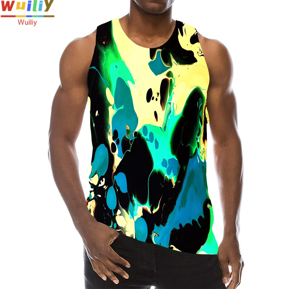 Orange Texture Graphic Tank Top For Men 3D Print Sleeveless Pattern Top Psychedelic Pigment Vest Abstract Tops Hip Hop Top - Dash Trend