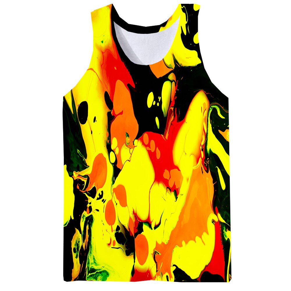 Orange Texture Graphic Tank Top For Men 3D Print Sleeveless Pattern Top Psychedelic Pigment Vest Abstract Tops Hip Hop Top