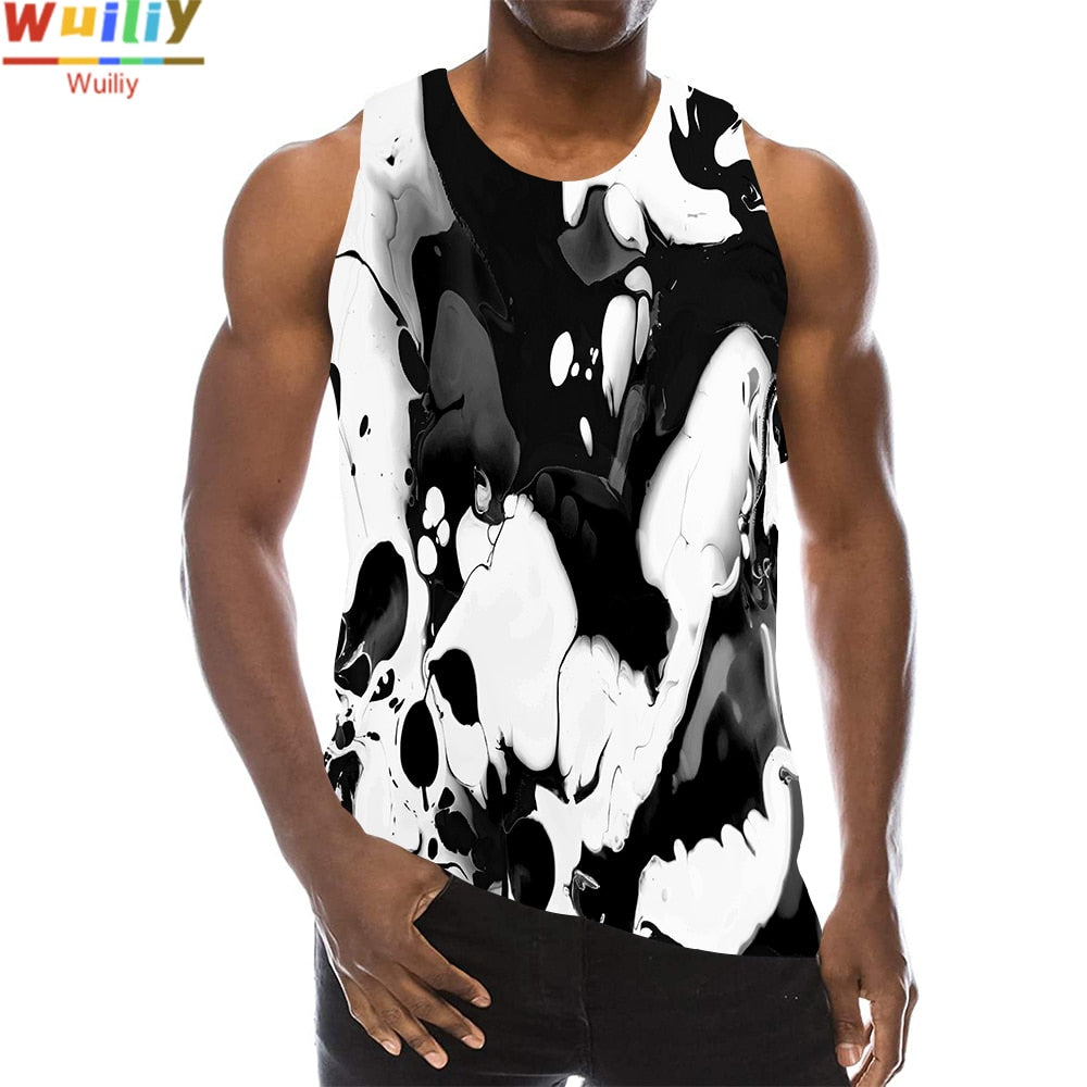 Orange Texture Graphic Tank Top For Men 3D Print Sleeveless Pattern Top Psychedelic Pigment Vest Abstract Tops Hip Hop Top - Dash Trend