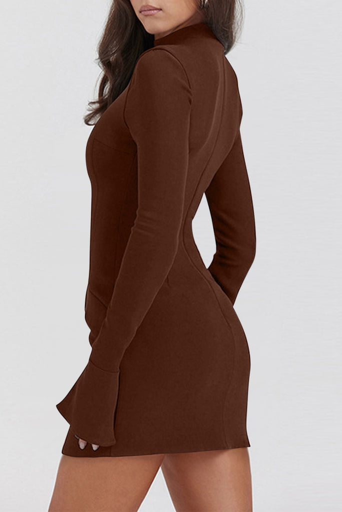 Mock Neck Long Sleeve Mini Dress - Dash Trend 