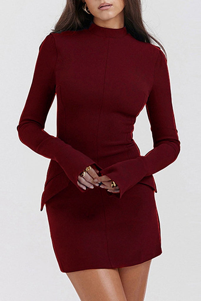 Mock Neck Long Sleeve Mini Dress - Dash Trend 