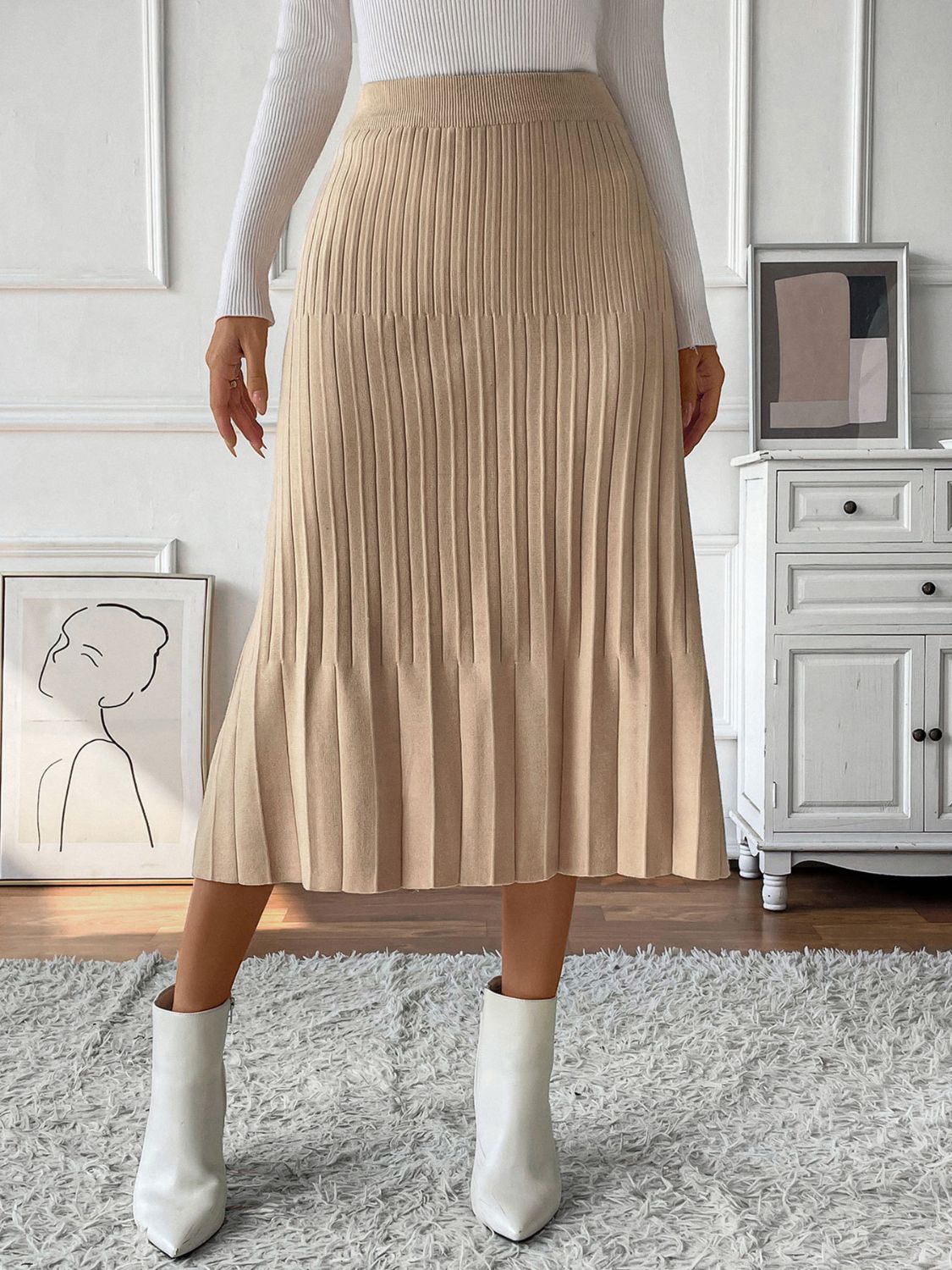 Perfee Pleated Midi Sweater Skirt - Dash Trend 