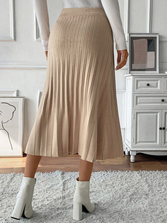 Perfee Pleated Midi Sweater Skirt - Dash Trend 