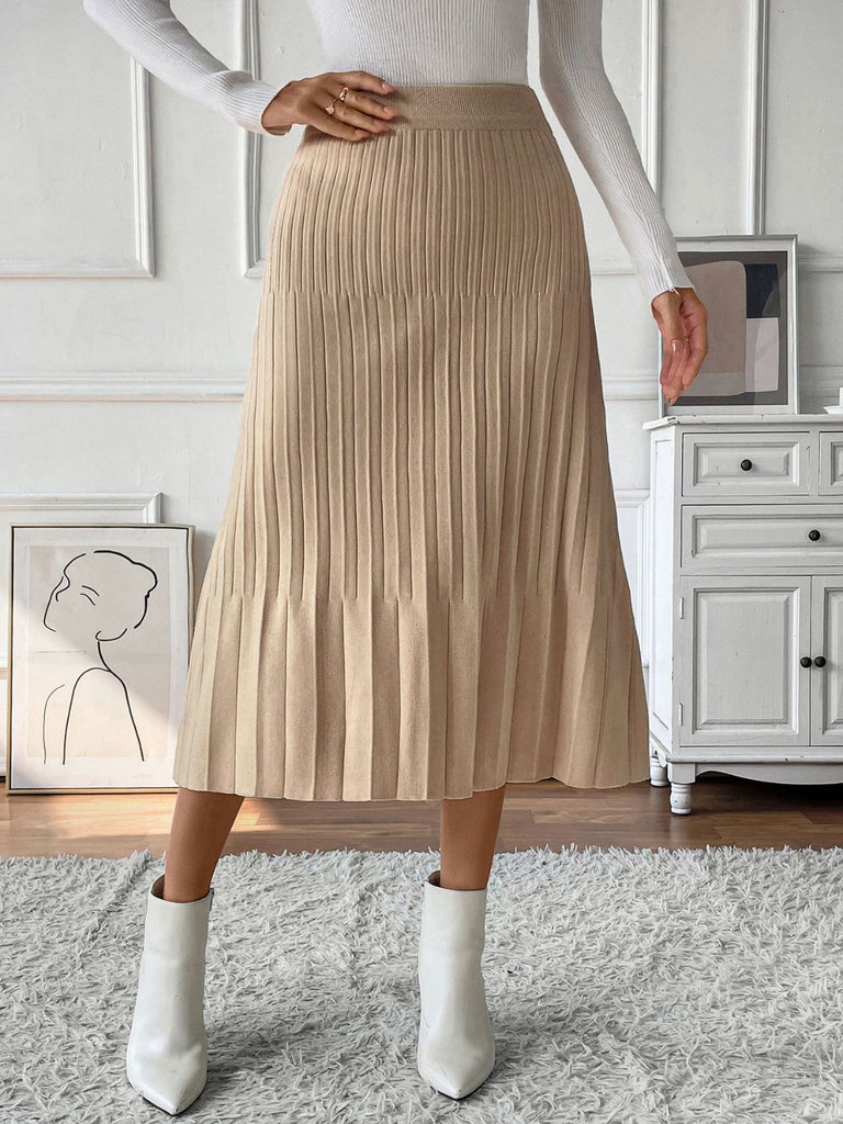 Perfee Pleated Midi Sweater Skirt - Dash Trend 