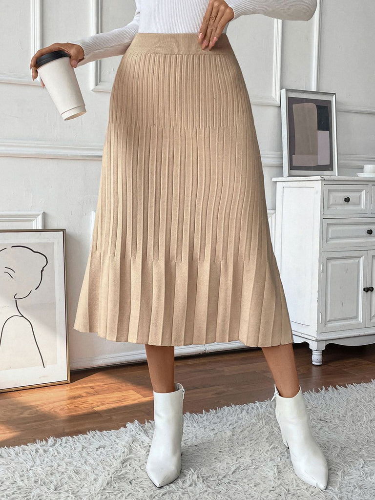 Perfee Pleated Midi Sweater Skirt - Dash Trend 