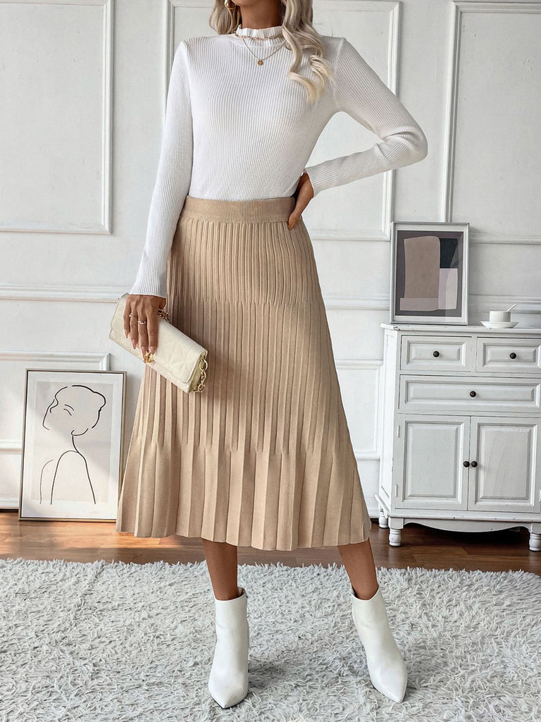 Perfee Pleated Midi Sweater Skirt - Dash Trend 