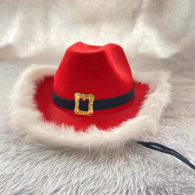 Red Santa Claus Christmas Cowboy Hat for Women Men LED Light up Red Cowboy Hat For Halloween New Year Party Decor Santa Hats - Dash Trend