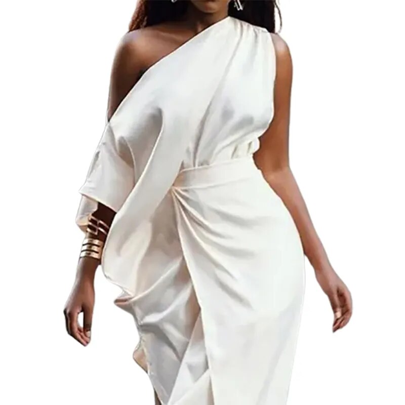 Yeezzi 2023 Summer Female Fashion Asymmetric Split-Side One-Shoulder Party Evening Dress A-line Prom Midi Dresses For Women - Dash Trend