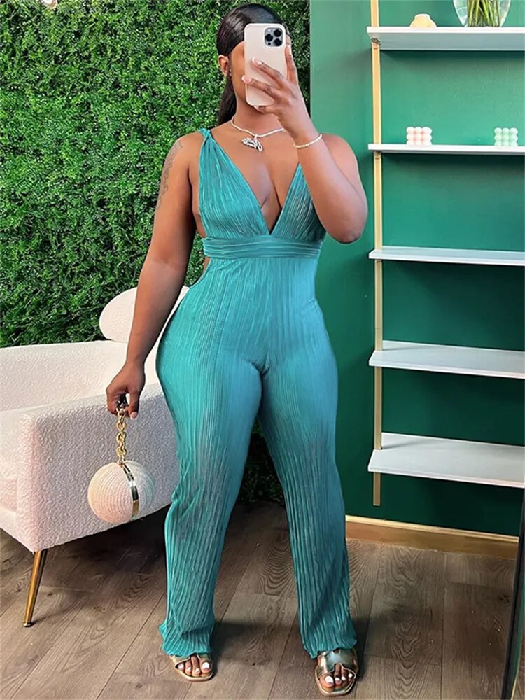 Kolliey Rose Red Sexy Open Back Jumpsuits For Woman Summer 2023 Outfit Cyan Bodycon Ribbed Backless One Pieces Causal Romper - Dash Trend