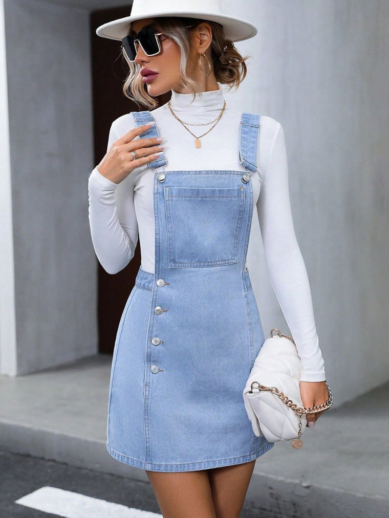 Wide Strap Denim Overall Dress - Dash Trend 