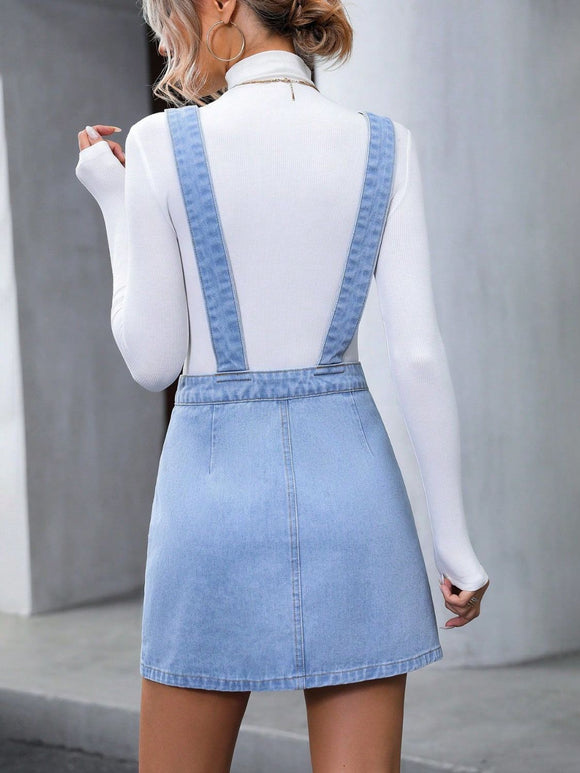 Wide Strap Denim Overall Dress - Dash Trend 