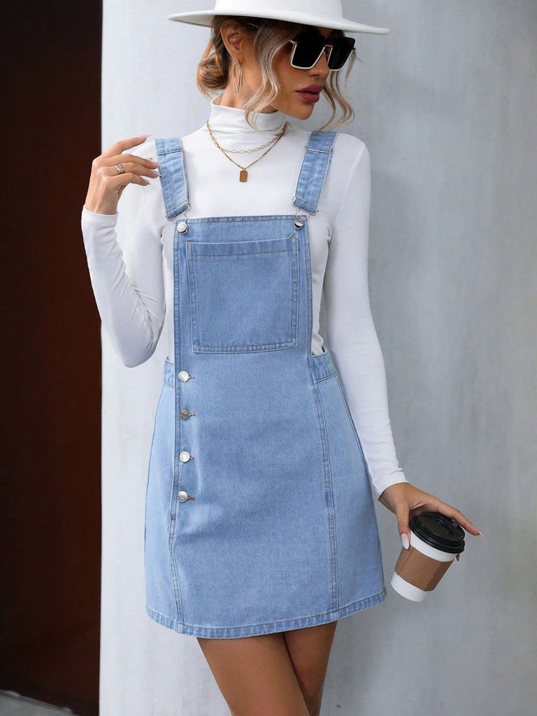 Wide Strap Denim Overall Dress - Dash Trend 