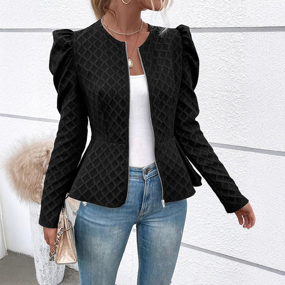 Zip Up Puff Sleeve Jacket - Dash Trend 