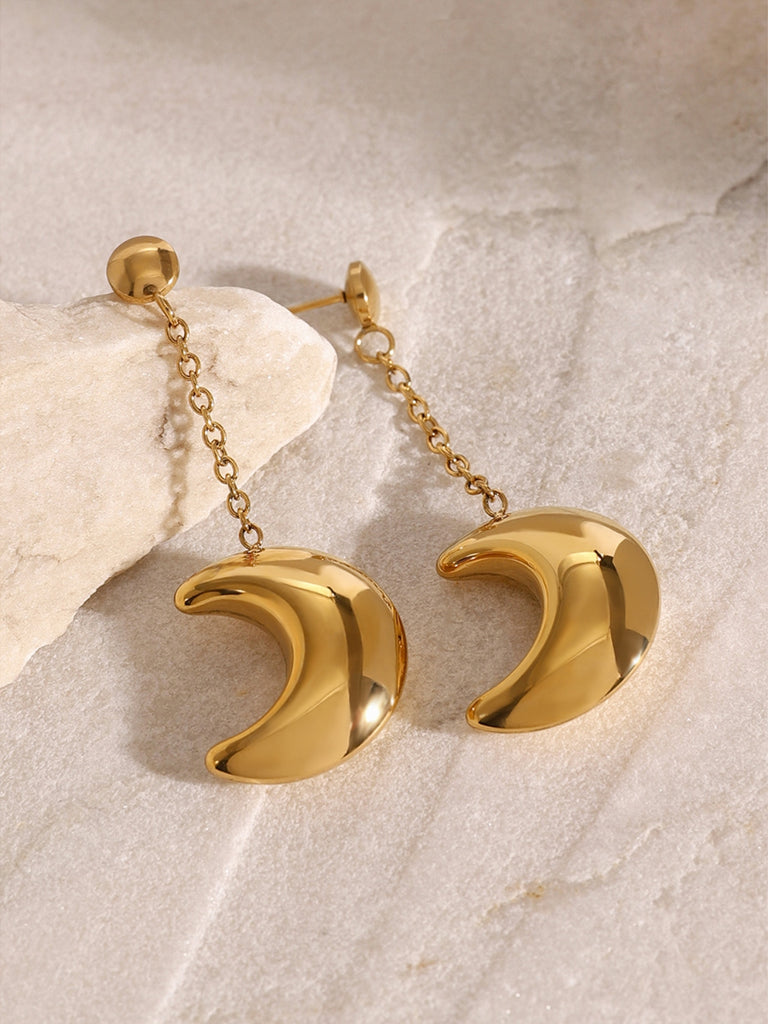 Stainless Steel Moon Dangle Earrings