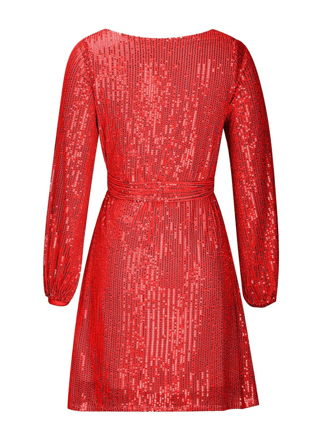 Sequin Tie Waist Long Sleeve Mini Dress