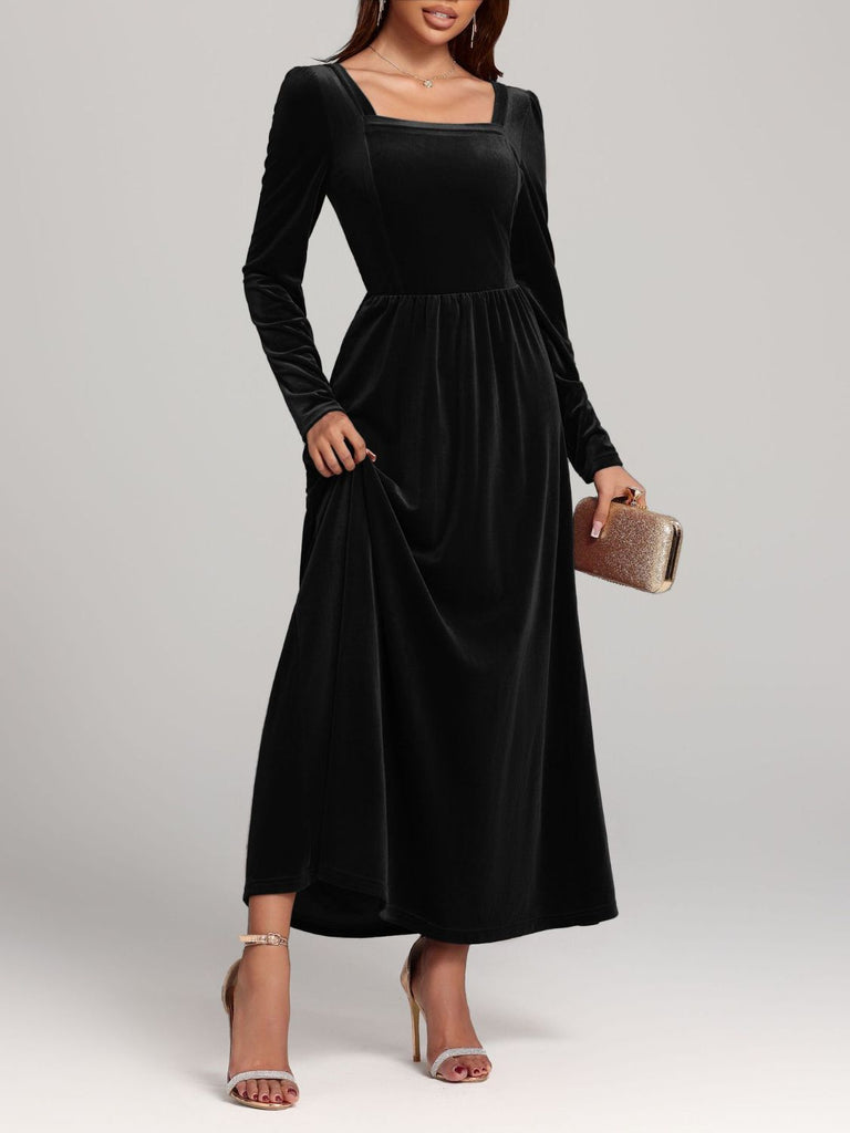 Velvet Square Neck Long Sleeve Dress