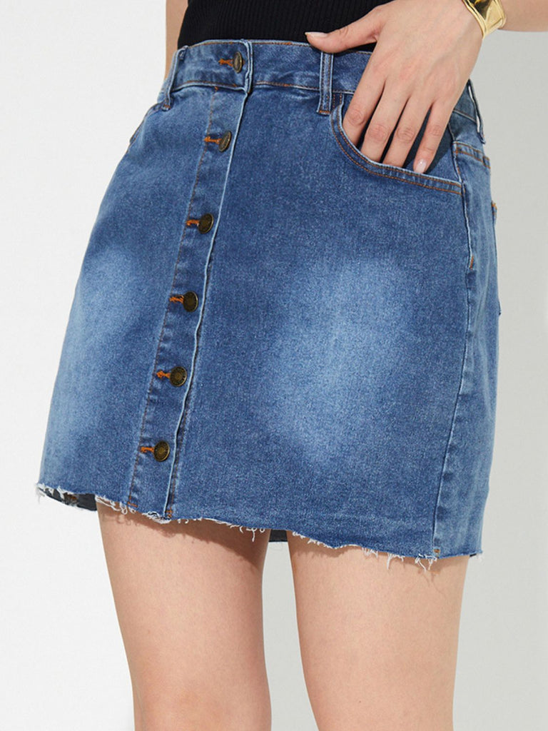 Pocketed Button Up Denim Skirt