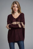 Slit Contrast V-Neck Long Sleeve Sweater