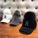 Rhinestone Pompom Baseball Cap