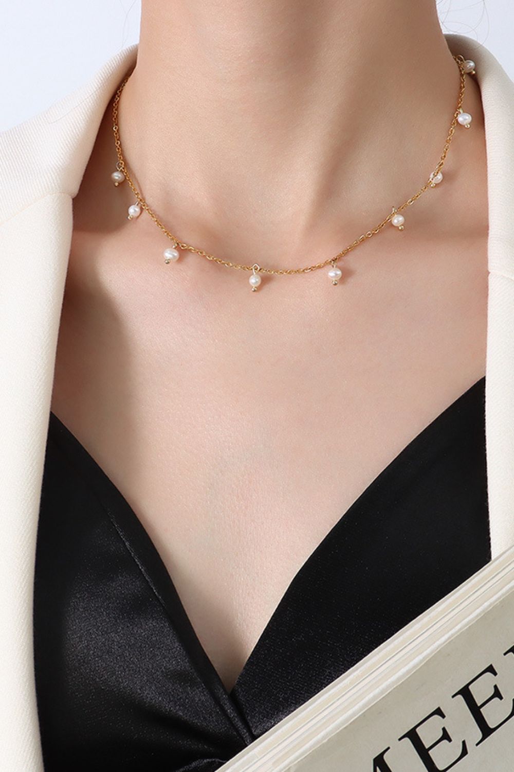 18K Gold-Plated Titanium Steel Pearl Necklace