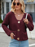 Round Neck Button Up Cardigan with Pockets