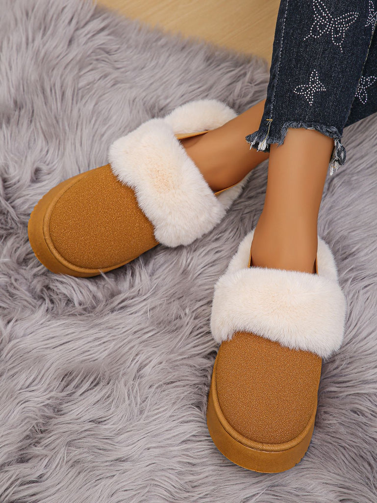 Faux Fur Round Toe Platform Slippers