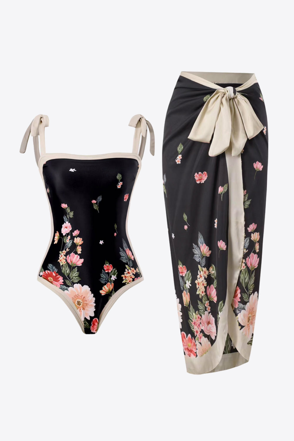 Floral Tie-Shoulder Two-Piece Swim Set - Dash Trend