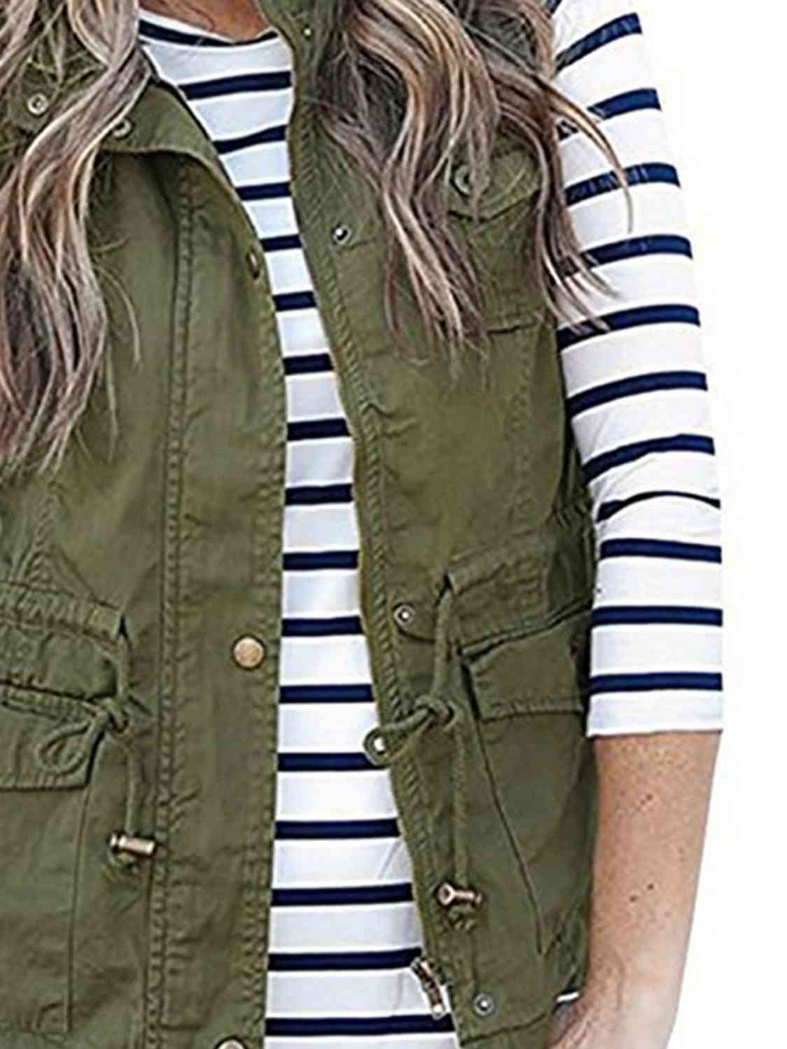 Drawstring Waist Vest with Pockets - Dash Trend