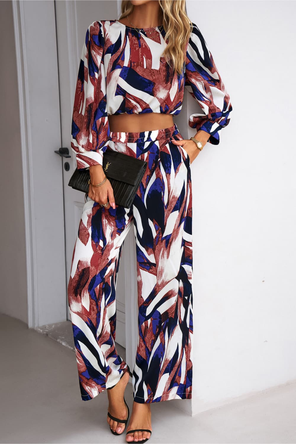 Printed Cropped Top and Pants Set - Dash Trend